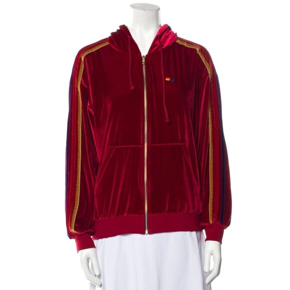 AVIATOR NATION 5 Stripe Velvet Tracksuit Zip Hoodie Jogger Set Sz S Top M Pants - Picture 6 of 11